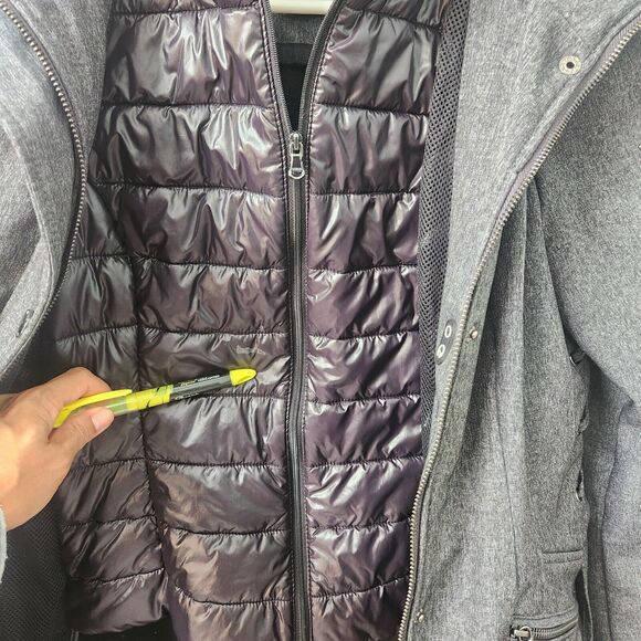 Guess Women Small Long Sleeve Black Gray Hood Trench Pea Coat Puffer Jacket FLAW - Picture 12 of 16